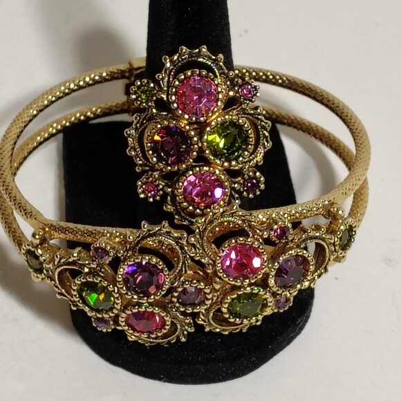 Vintage Signed Sarah Coventry Austrian Lights Bracelet and Ring Set Rhinestone - Picture 1 of 11